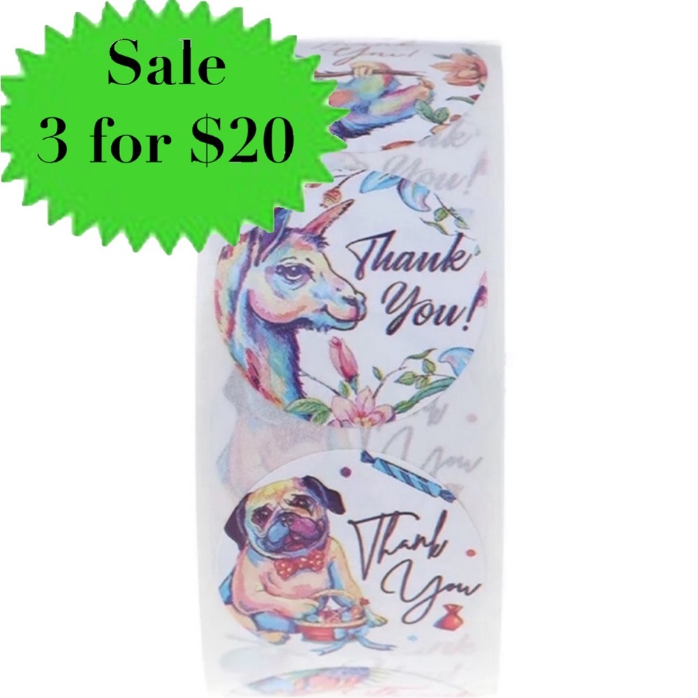 50 Thank You Stickers 1” seals animals labels envelope customer packages NEW set